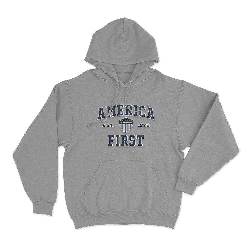 America First Est 1776 Unisex Hoodie Grey America First Est 1776 Unisex Hoodie Grey