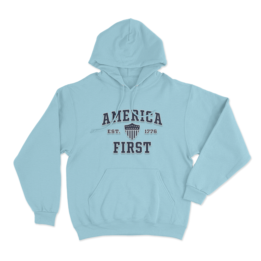 America First Est 1776 Unisex Hoodie Sky Blue America First Est 1776 Unisex Hoodie Sky Blue