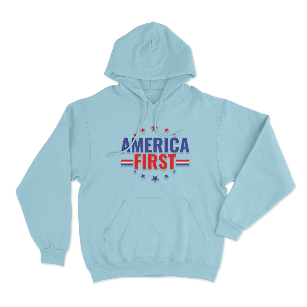 America First Unisex Hoodie Sky Blue America First Unisex Hoodie Sky Blue