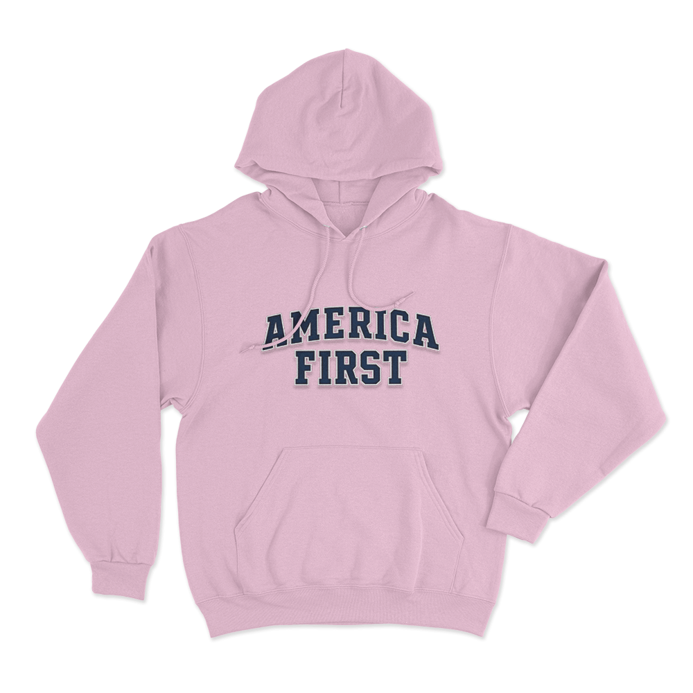 America First Varsity Unisex Hoodie Pink America First Varsity Unisex Hoodie Pink