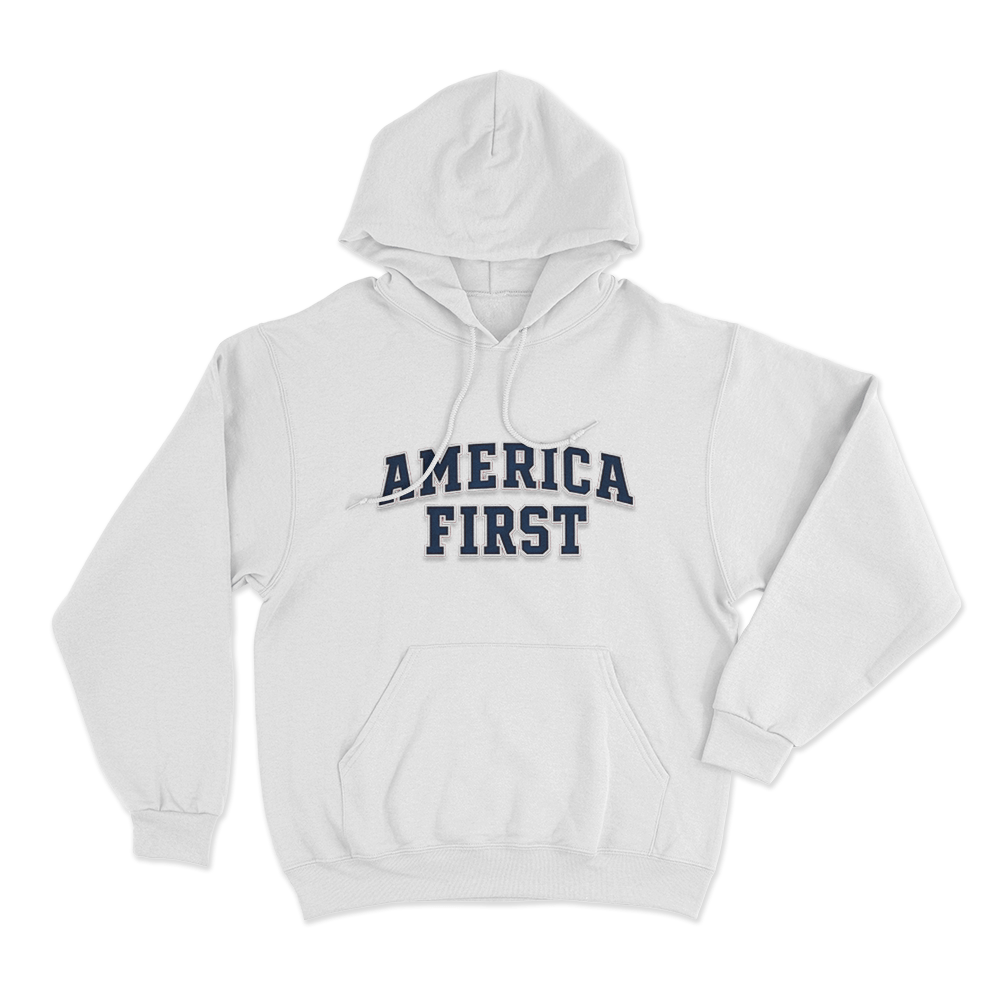 America First Varsity Unisex Hoodie White America First Varsity Unisex Hoodie White