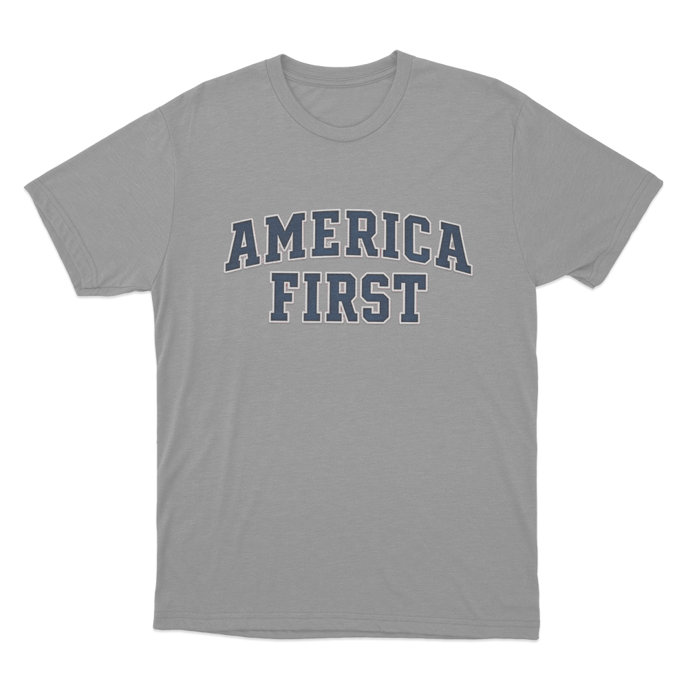 America First Varsity Unisex T Shirt Grey America First Varsity Unisex T Shirt Grey