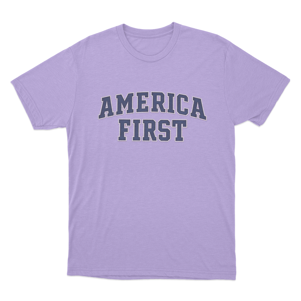 America First Varsity Unisex T Shirt Purple America First Varsity Unisex T Shirt Purple