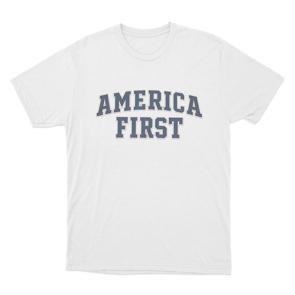 America First Varsity Unisex T Shirt White America First Varsity Unisex T Shirt White